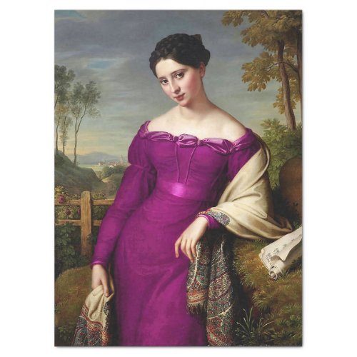 Vintage Beautiful Lady In Fuchsia Pink Decoupage Tissue Paper