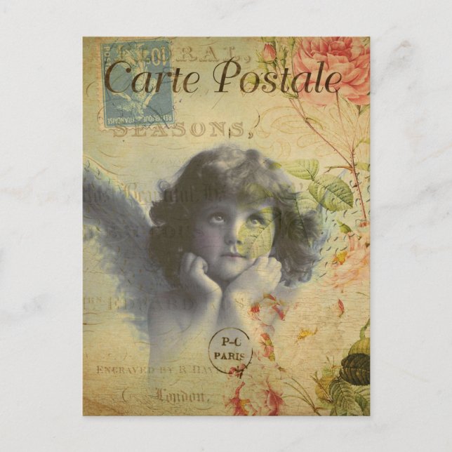 Vintage Beautiful Little Girl Angel Child French Postcard (Front)