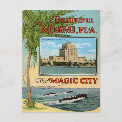 Vintage Beautiful Miami Florida Magic City Travel  Postcard