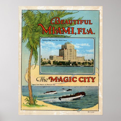 Vintage Beautiful Miami Florida Magic City Travel Poster