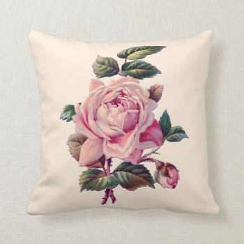 Vintage Beautiful Pink Rose Throw Pillow by LeAnnS123 at Zazzle