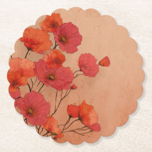 Vintage beautiful Red poppies Paper Coaster