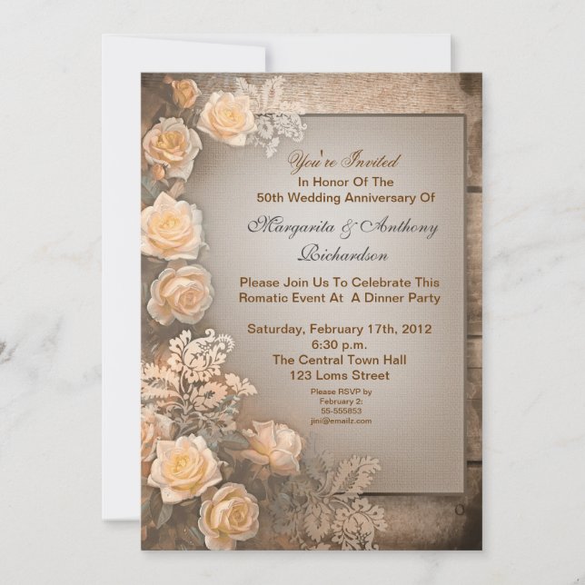 vintage beautiful wedding anniversary invitations (Front)