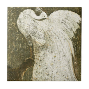 Vintage beautiful white peacock illustration ceramic tile