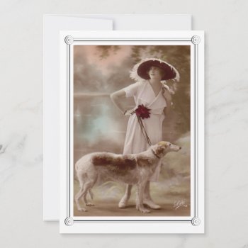 Vintage Beautiful Woman And Dog Card by vintagecreations at Zazzle