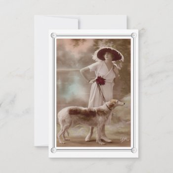 Vintage Beautiful Woman And Dog Note Card by vintagecreations at Zazzle
