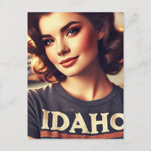 Vintage beautiful woman in Idaho shirt Postcard