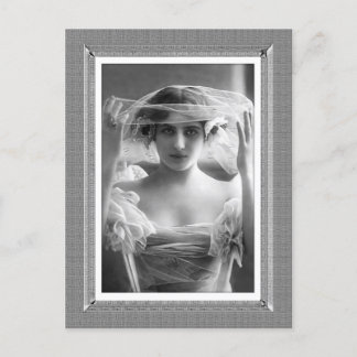 Vintage Beauty - Bridal Veil - in black & white Postcard