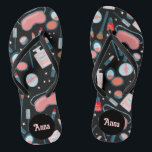 Vintage Beauty Cosmetics Bridesmaids Bride Custom Flip Flops<br><div class="desc">Cute pattern featuring colorful design, handmade by me! Perfect for a bridesmaid gift, for the bride on her wedding day or for a fun bachelorette or bridal shower gift! Click "personalize" above to edit it to add a name, initials or other text. Then click "edit using design tool" to change...</div>