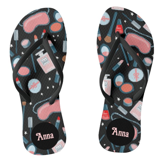 Vintage Beauty Cosmetics Bridesmaids Bride Custom Flip Flops (Footbed)