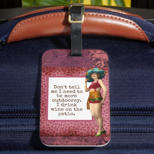 Vintage Beauty Drinking Wine Funny  Luggage Tag