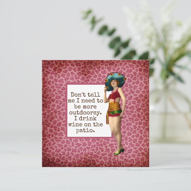 Vintage Beauty Drinking Wine Funny Quote Card (Standing Front)