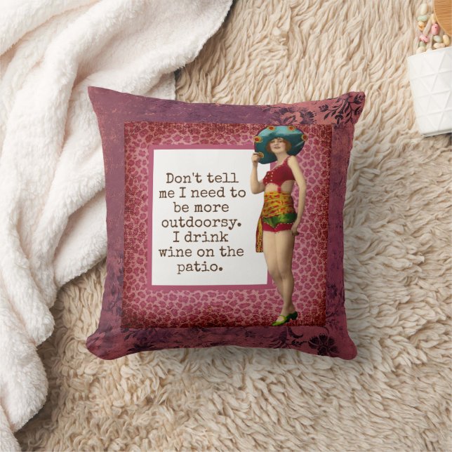 Vintage Beauty Drinking Wine Funny  Throw Pillow (Blanket)