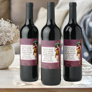 Vintage Beauty Drinking Wine Funny Wine Label