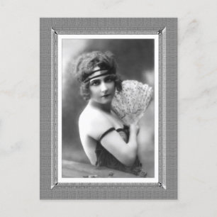 Vintage Beauty - Fan - in black & white Postcard
