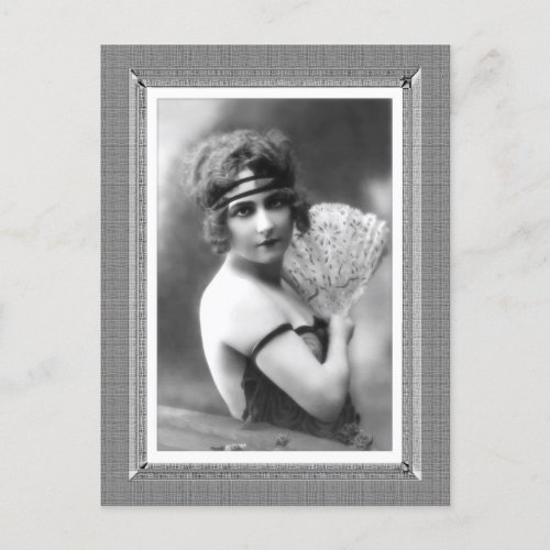 Vintage Beauty _ Fan _ in black  white Postcard