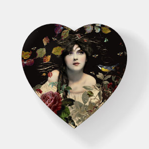 Vintage Beauty Heart Shaped Paperweight