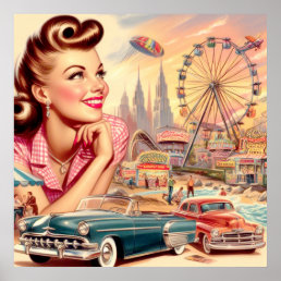 Vintage Beauty Pin-Up Illustration Poster