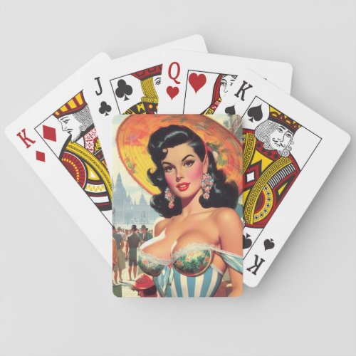 Vintage Beauty Pin_up Painting Playing Cards