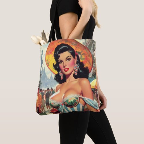 Vintage Beauty Pin_up Painting Tote Bag