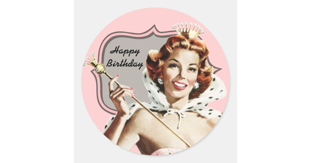 Vintage Beauty Queen Birthday Classic Round Sticker | Zazzle