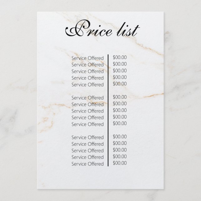 Vintage Beauty Salon Price List Menu (Front)