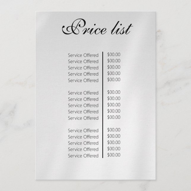 Vintage Beauty Salon Price List Menu (Front)
