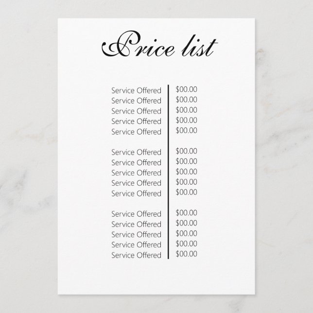 Vintage Beauty Salon Price List Menu (Front)