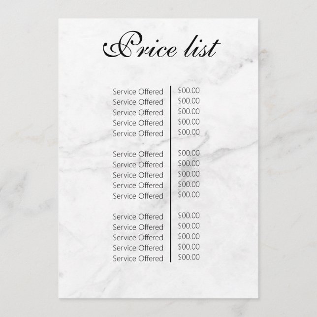 Vintage Beauty Salon Price List Menu (Front)