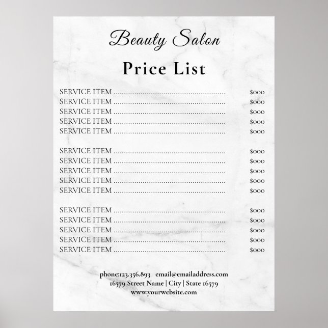 Vintage Beauty Salon Price List Poster (Front)