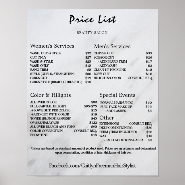 Vintage Beauty Salon Price List Poster (Front)