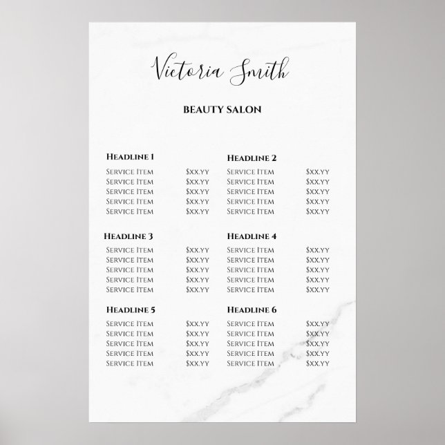 Vintage Beauty Salon Price List Poster (Front)