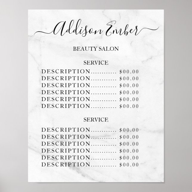 Vintage Beauty Salon Price List Poster (Front)