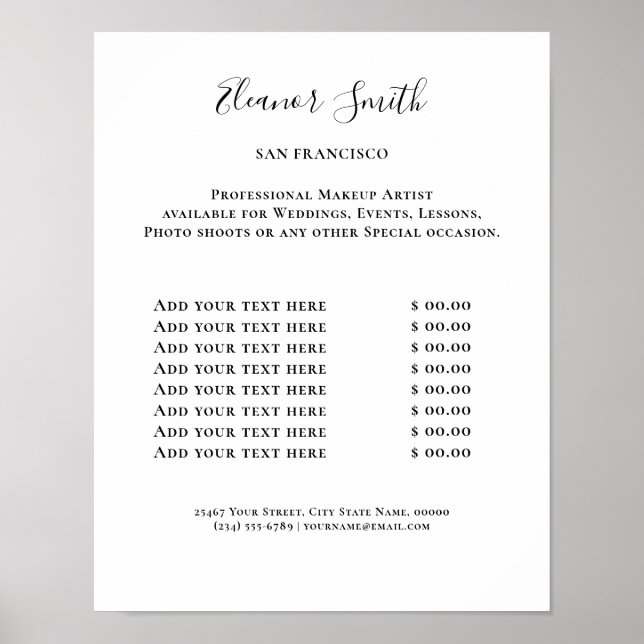 Vintage Beauty Salon Price List Poster (Front)