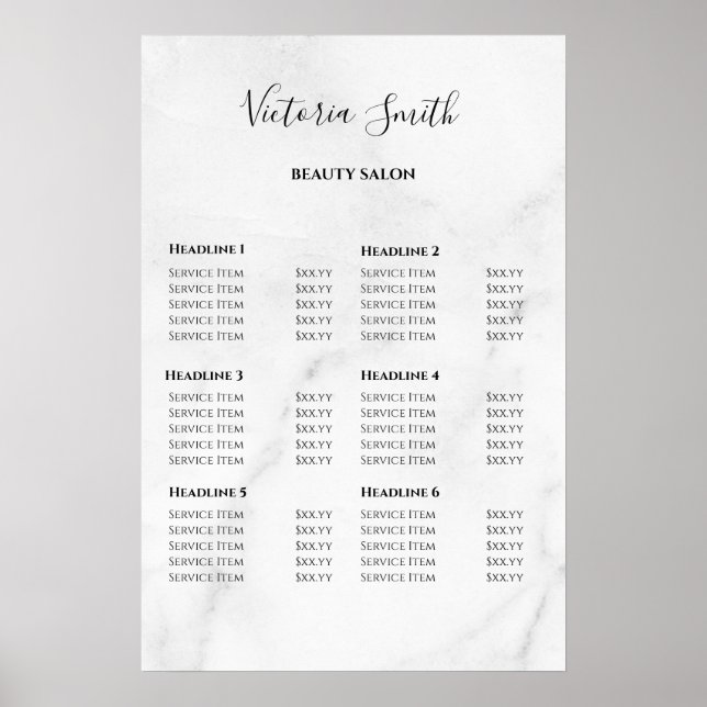 Vintage Beauty Salon Price List Poster (Front)