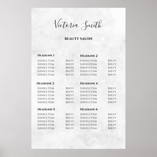 Vintage Beauty Salon Price List Poster (Front)