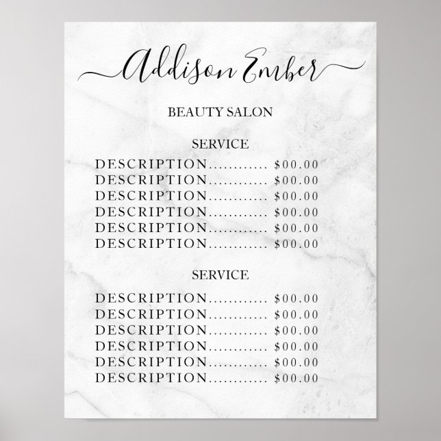 Vintage Beauty Salon Price List Poster (Front)