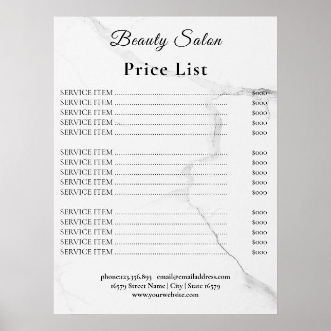 Vintage Beauty Salon Price List Poster (Front)