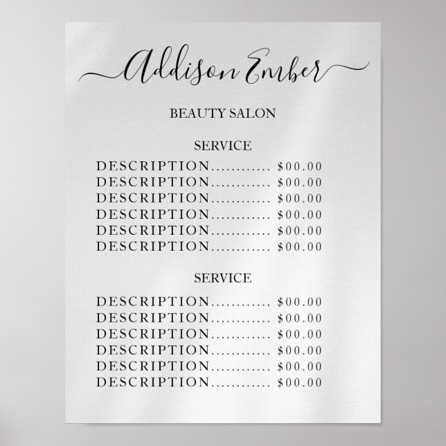Vintage Beauty Salon Price List Poster (Front)