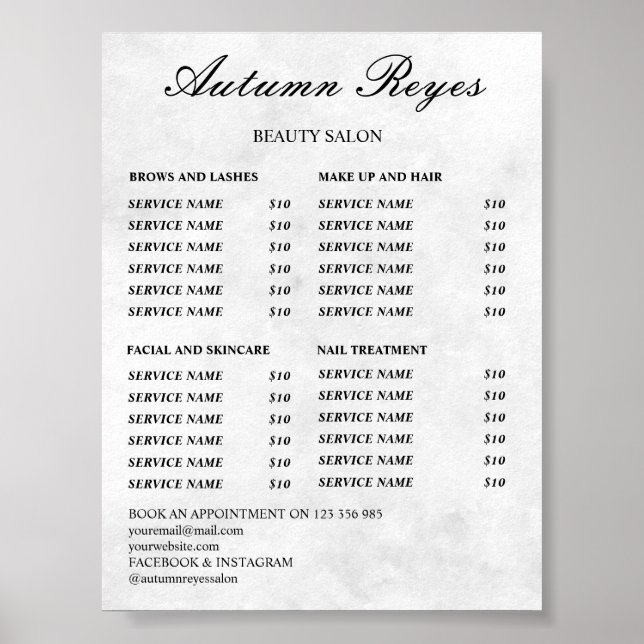 Vintage Beauty Salon Price List Poster (Front)