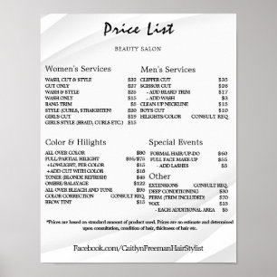 Vintage Beauty Salon Price List Poster