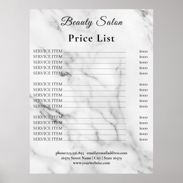 Vintage Beauty Salon Price List Poster (Front)