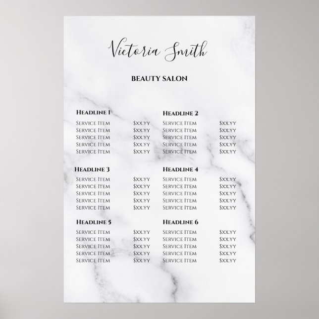 Vintage Beauty Salon Price List Poster (Front)