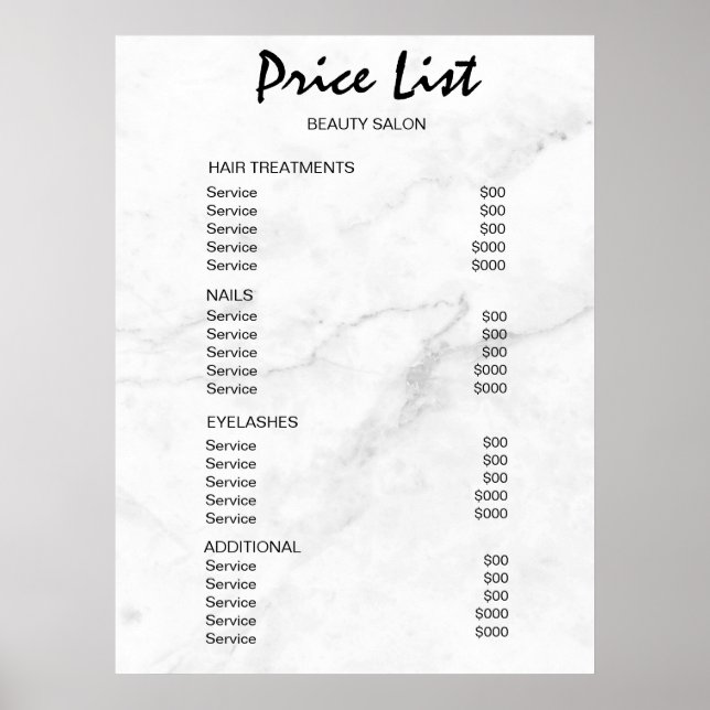 Vintage Beauty Salon Price List Poster (Front)