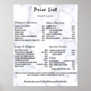 Vintage Beauty Salon Price List Poster