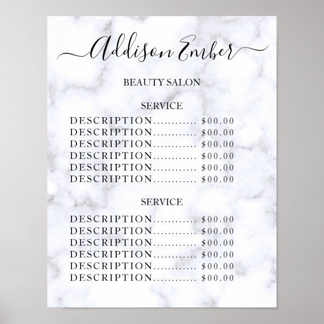 Vintage Beauty Salon Price List Poster (Front)