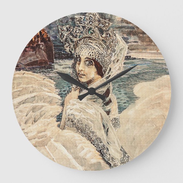 Vintage Beauty Swan Princess Vrubel Painting Large Clock (Front)