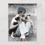 Vintage Beauty With Animals Postcard
