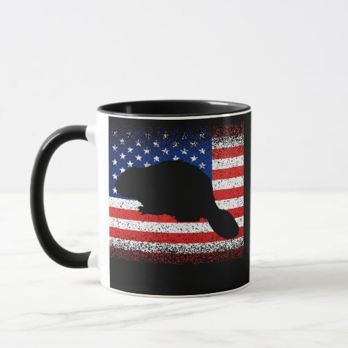 Vintage Beaver American Flag Animal July 4th Mug