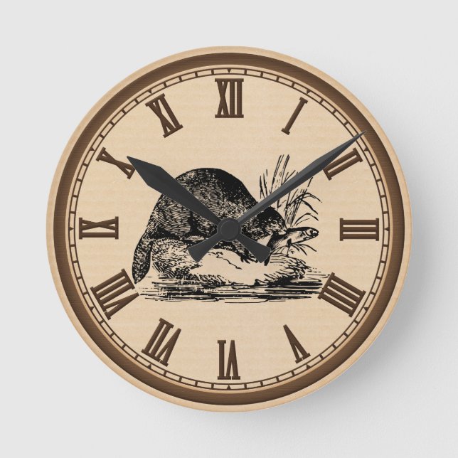 Vintage Beaver and fish roman number wall clock (Front)